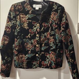 Vintage Norton McNaughton Black Floral Velvet Blazer Size 14. Item 0116262J